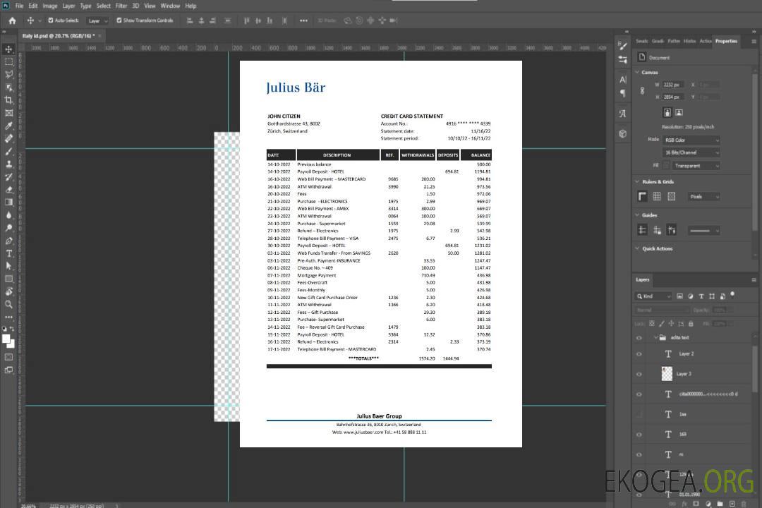 Relevé bancaire Suisse Julius Bar xls template